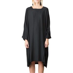 Black Crane Dome Dress Black Oversized Raw Edge Lagenlook OS
